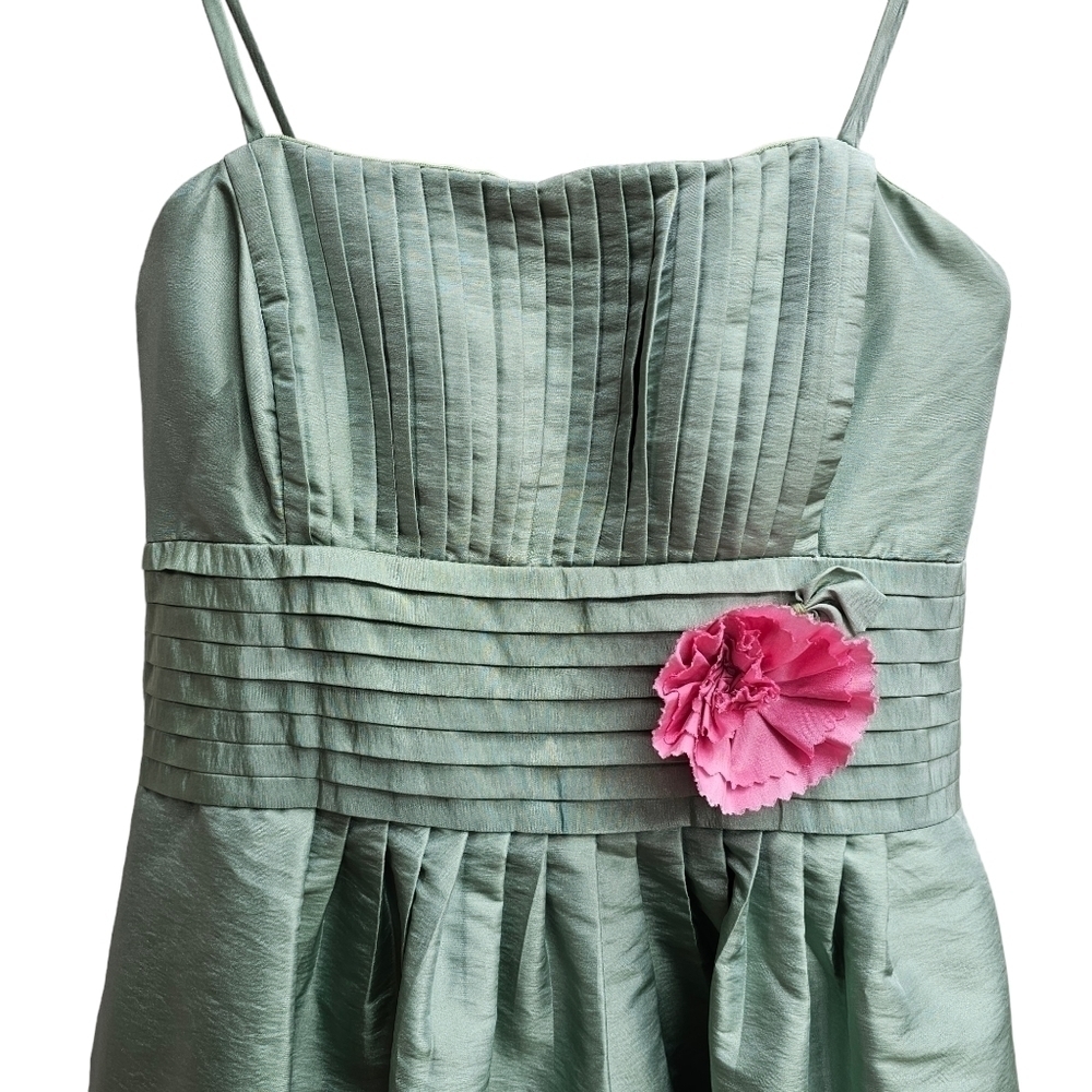 Bill Levkoff Strapless Taffeta with 3D Floral Applique, Green with Pink, Size XS - Picture 3 of 14